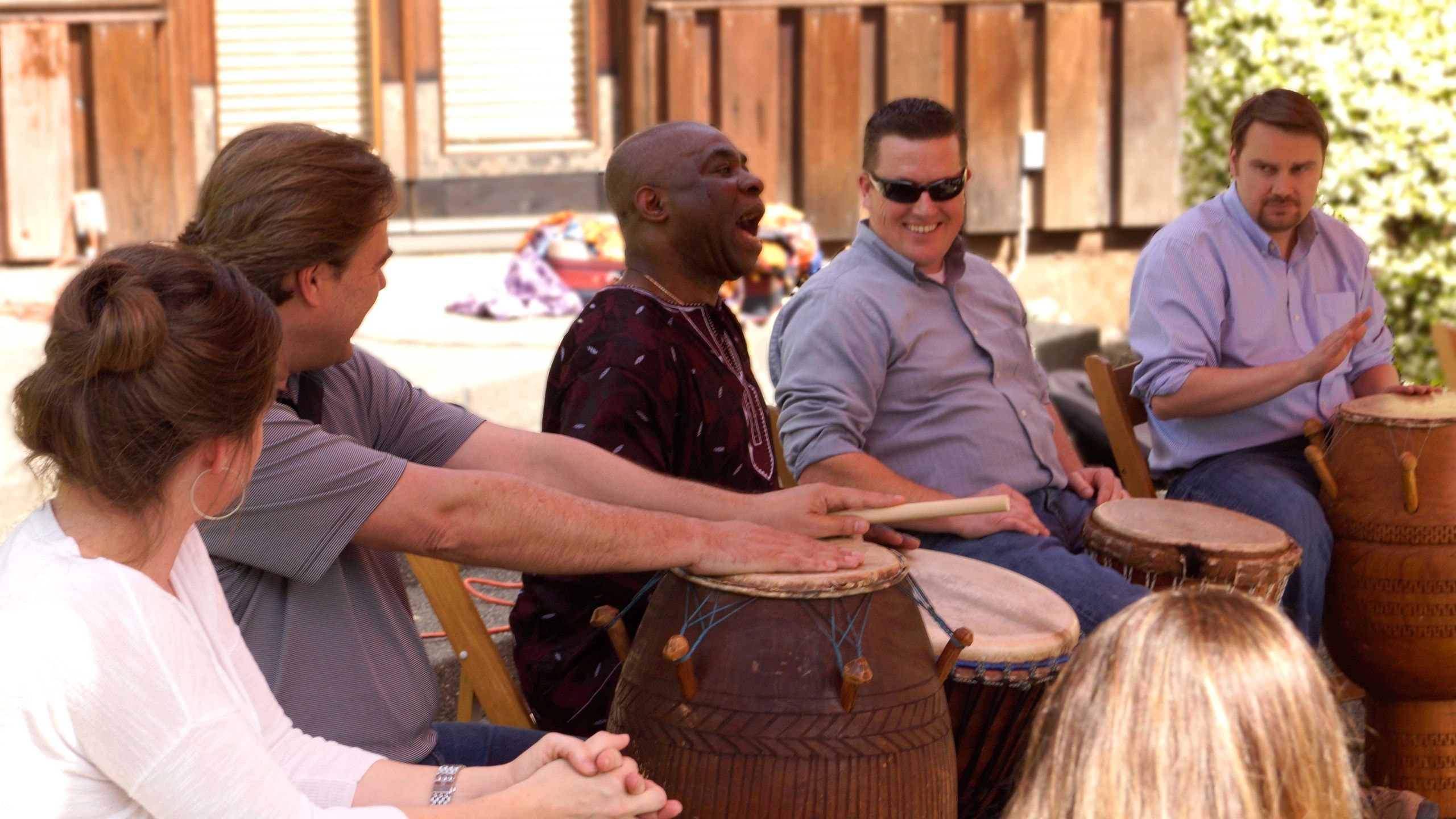 Corporate team drumming workshop